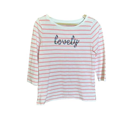 Talbots Womens Pink Stripe Graphic Long Sleeve Tee Size MP - Picture 2 of 6